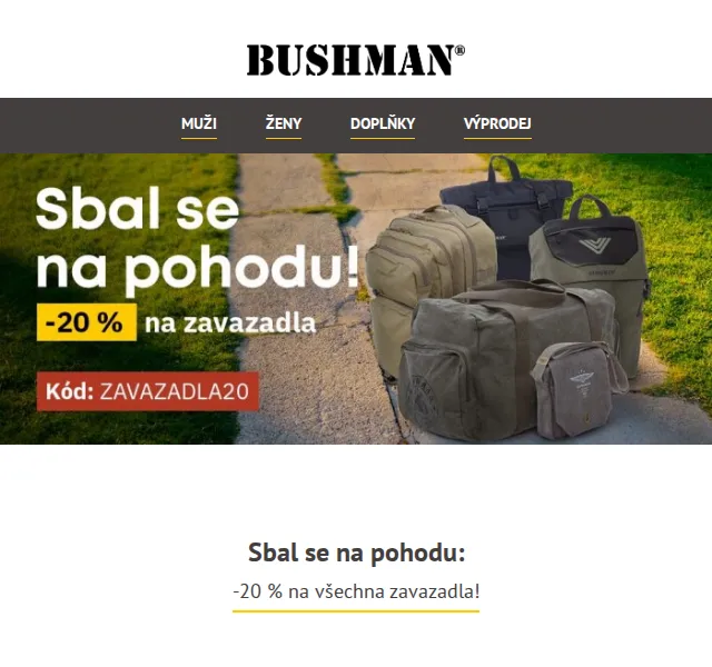 BUSHMAN: -20 % na všechna zavazadla – červen 2026 | Nuslet.cz