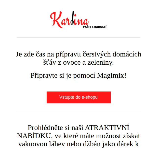Karlina: Vařte s radostí – Magimix odšťavňovač se slevou – červen 2026 | Nuslet.cz