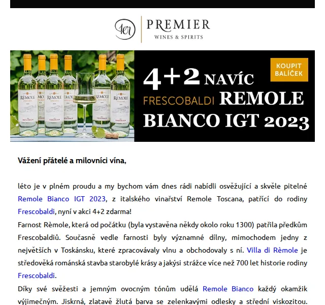 Premier Wines & Spirits: Remole Bianco IGT 2023 4+2 lahve zdarma – červenec 2024 | Nuslet.cz