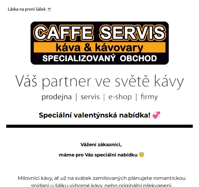CAFFE SERVIS: Valentýnská nabídka káva+šálek – červen 2026 | Nuslet.cz