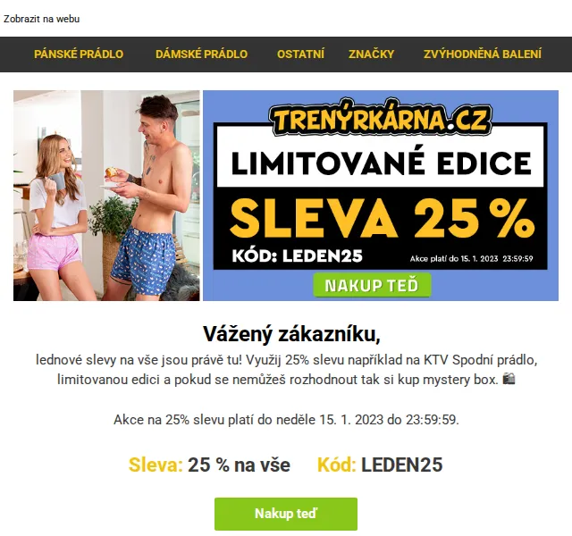 Lukáš z Trenýrkárna.cz: 25% sleva na vše včetně KTV edice – červen 2026 | Nuslet.cz