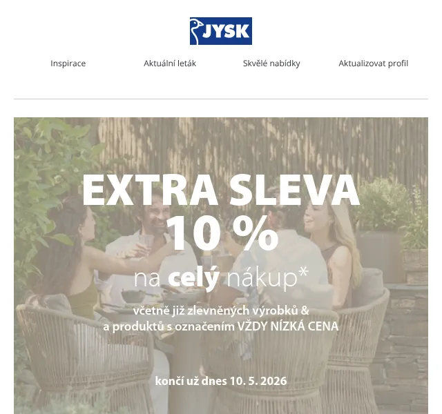 JYSK: Slevy až -61 % na nábytek a dekoraci – květen 2026