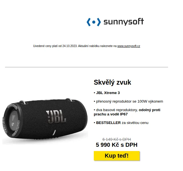 Sunnysoft: JBL Xtreme 3 od 5 990 Kč – červen 2026 | Nuslet.cz
