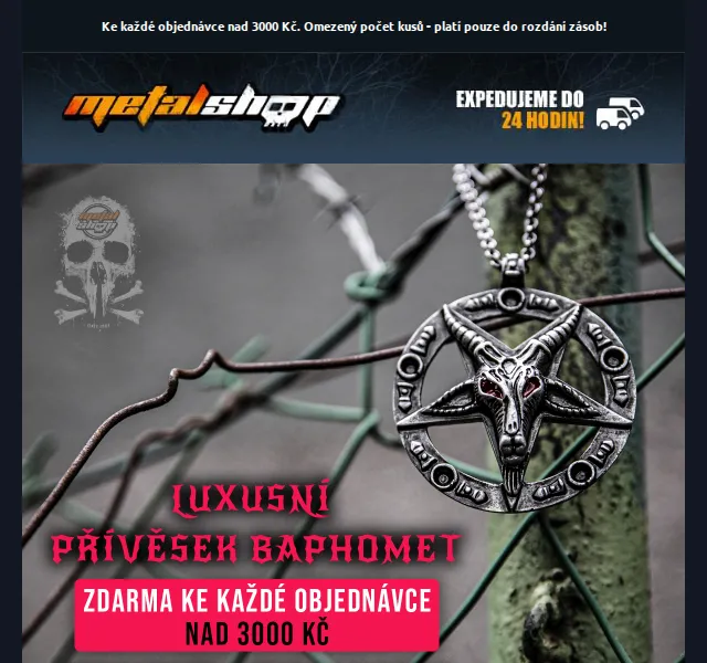 METALSHOP: Přívěsek BAPHOMET zdarma k nákupu nad 3000 Kč – červen 2026 | Nuslet.cz