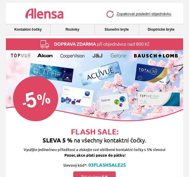 Alensa: Sleva 5 % na všechny kontaktní čočky – červen 2026 | Nuslet.cz