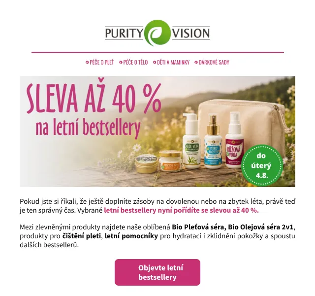 PURITY VISION: sleva až 40 % na letní bestsellery – červenec 2026