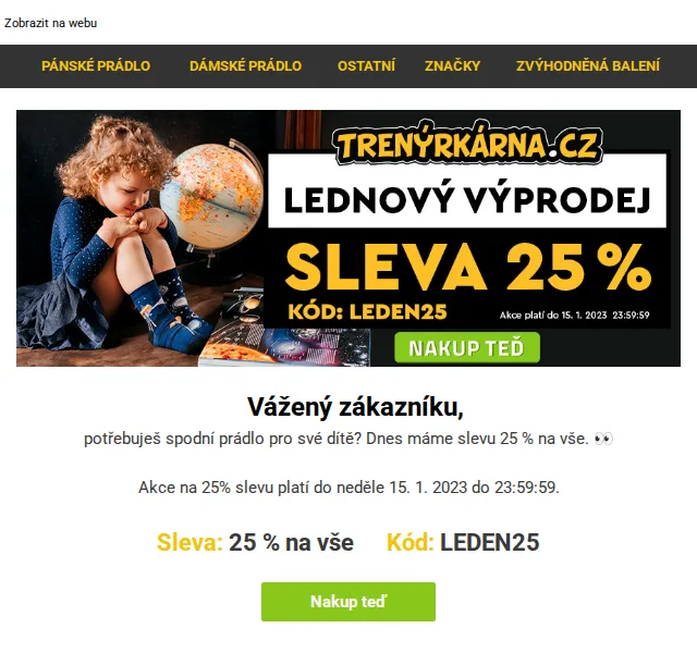 Trenýrkárna.cz: Sleva 25 % na vše – červen 2026 | Nuslet.cz