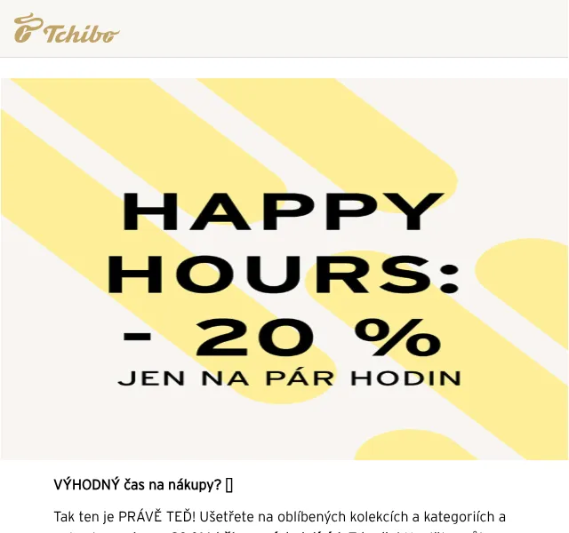 Tchibo: 20 % sleva Happy Hours – srpen 2026 | Nuslet.cz