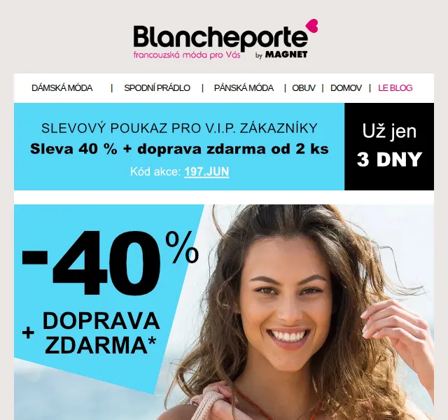 Blancheporte: -40 % a doprava zdarma od 2 ks – červenec 2026 | Nuslet.cz