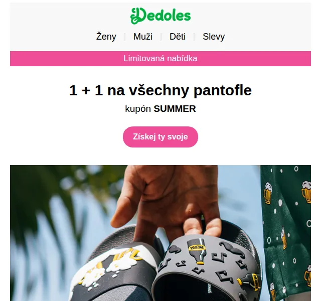 Dedoles.cz: 1+1 na všechny pantofle zdarma – červen 2026 | Nuslet.cz