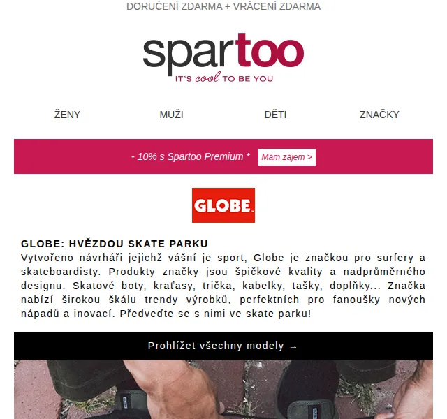 Spartoo: Doručení zdarma Globe, G-Star, Fila, Lacoste – červen 2026 | Nuslet.cz