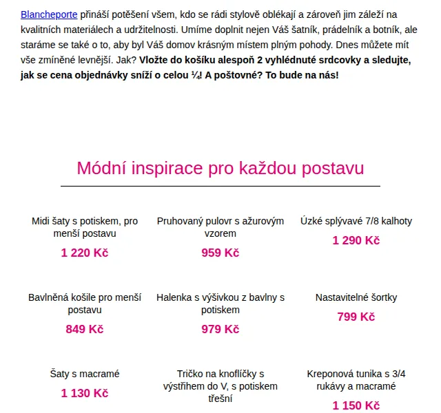 Blancheporte: 25% sleva + doprava zdarma – červen 2026 | Nuslet.cz