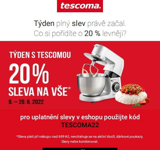 Tescoma: Akce -20 % na vše při nákupu nad 699 Kč – červen 2026 | Nuslet.cz