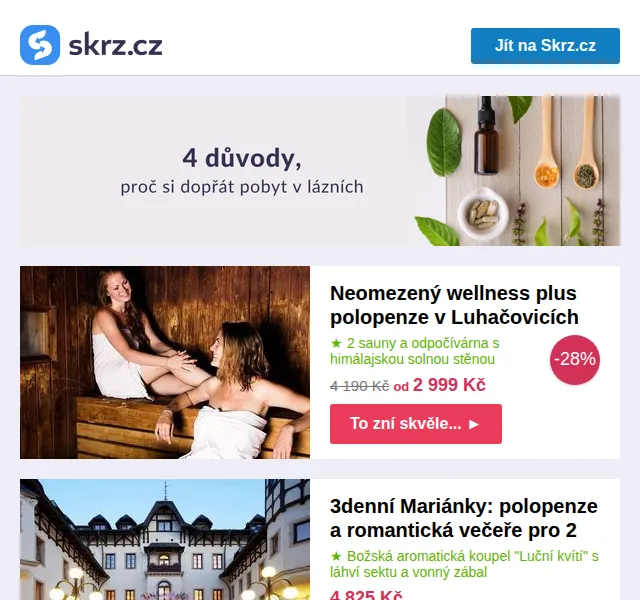 Skrz.cz: Lázeňské pobyty se slevou až 28 % – červen 2026 | Nuslet.cz