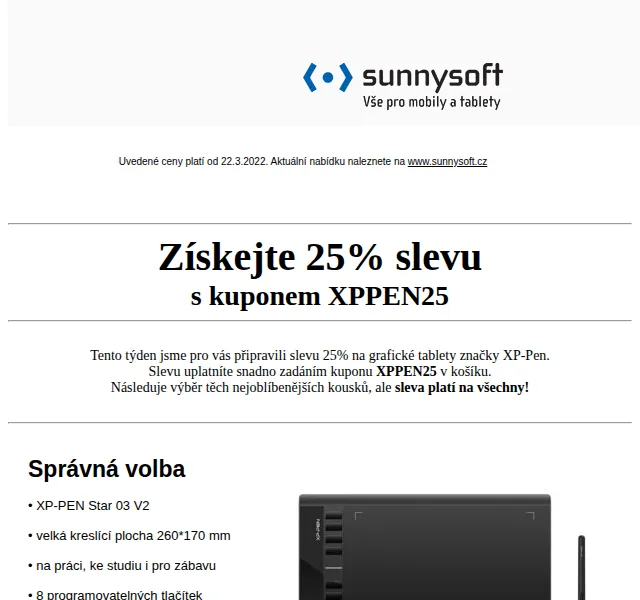 Sunnysoft: 25% sleva na XP-PEN tablety – červen 2026 | Nuslet.cz