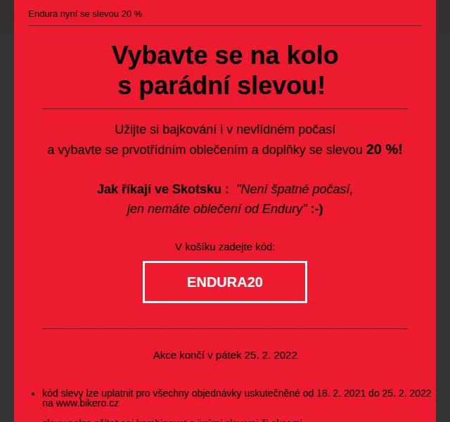 czbikero: 20 % sleva na oblečení a doplňky Endura – únor 2022 | Nuslet.cz
