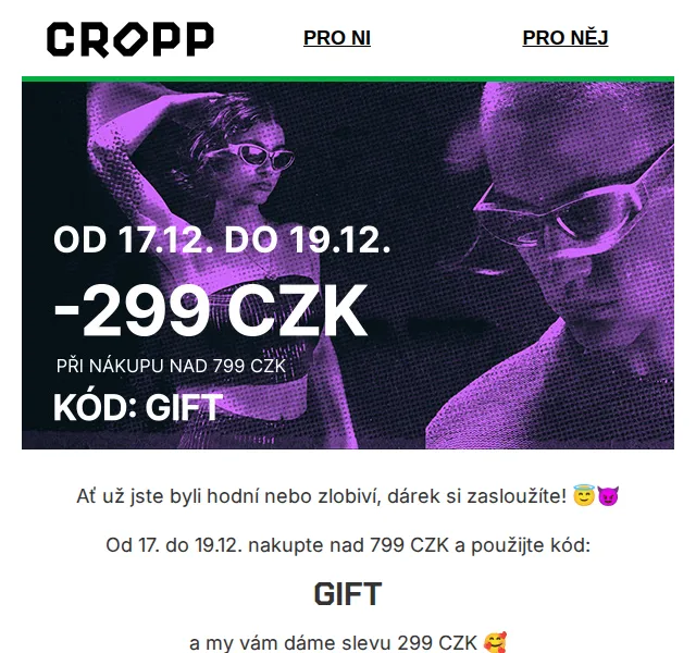 Cropp: Sleva 299 Kč při nákupu nad 799 Kč – prosinec 2026 | Nuslet.cz