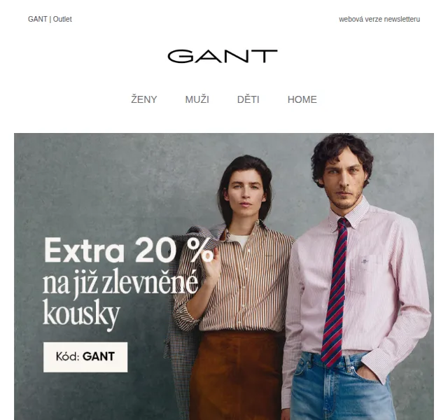 GANT: Extra -20 % na outlet – březen 2026 | Nuslet.cz