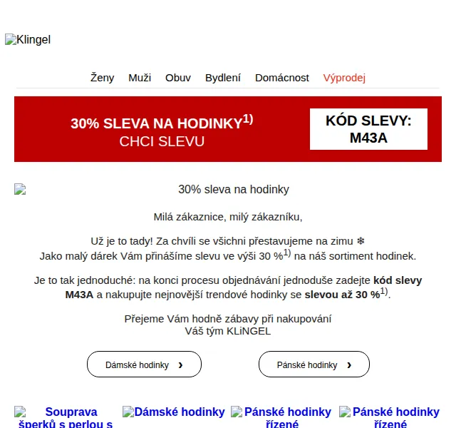 KLiNGEL: 30% sleva na hodinky – červen 2026 | Nuslet.cz