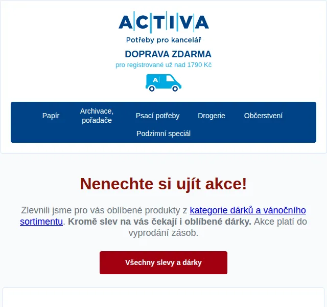 Activa: slevy až -26 % na dárky a vánoční sortiment – červen 2026 | Nuslet.cz