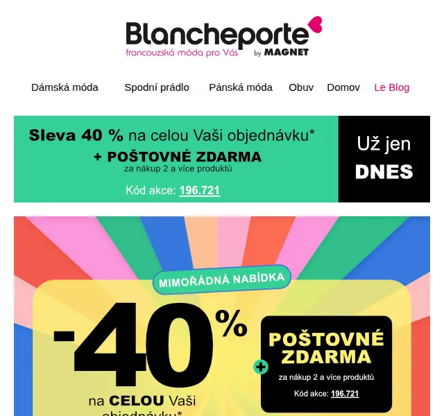 Blancheporte: -40 % od 2 ks – červen 2026 | Nuslet.cz