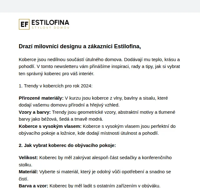 Estilofina-nabytek.cz: Designové koberce od 3 199 Kč – červen 2026 | Nuslet.cz