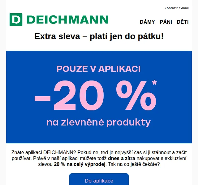 Deichmann: -20 % na výprodej v aplikaci – duben 2026