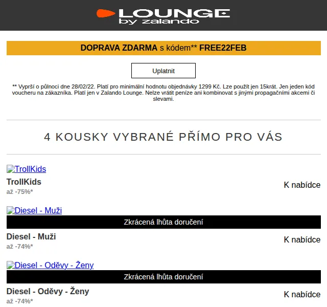 Lounge by Zalando: Diesel a TrollKids se slevou až 75 % – červen 2026 | Nuslet.cz