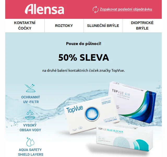 Alensa: 50% sleva na kontaktní čočky TopVue – červen 2026 | Nuslet.cz