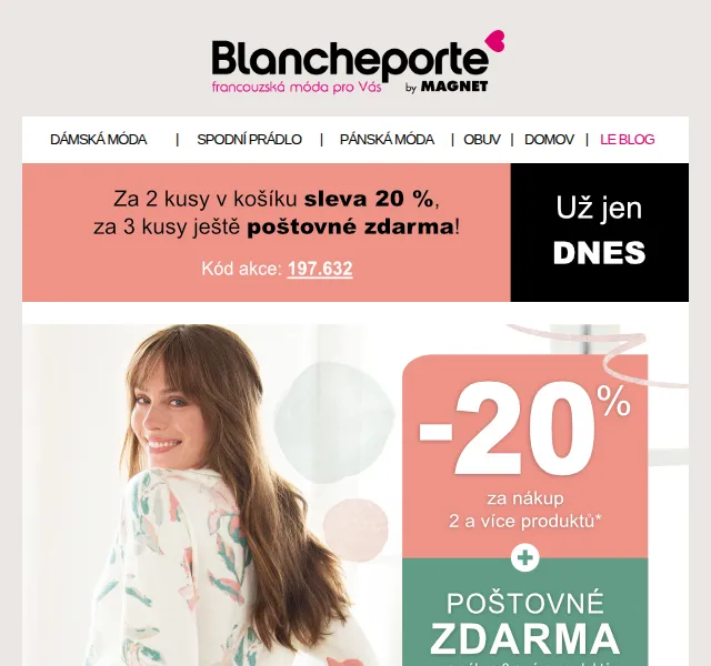 Blancheporte: -20 % + poštovné zdarma – červen 2026 | Nuslet.cz