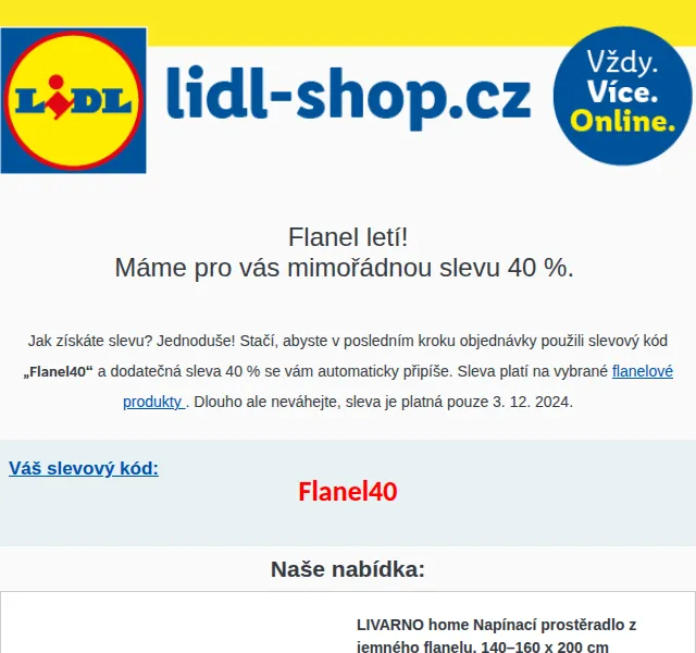 Lidl: Sleva 40 % na flanelové zboží – červen 2026 | Nuslet.cz
