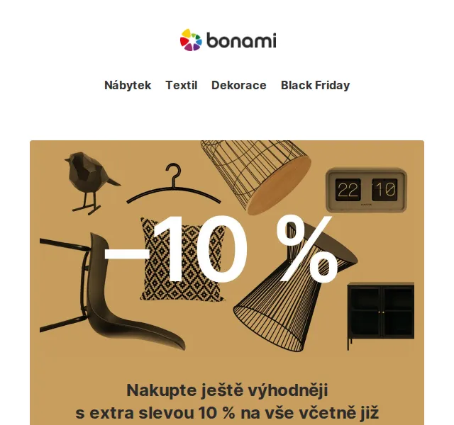 Bonami: Extra -10 % na zlevněný nábytek – červen 2026 | Nuslet.cz