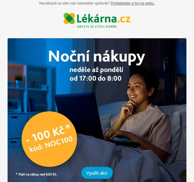 Lékárna.cz: Sleva 100 Kč při nákupu nad 600 Kč – červen 2026 | Nuslet.cz