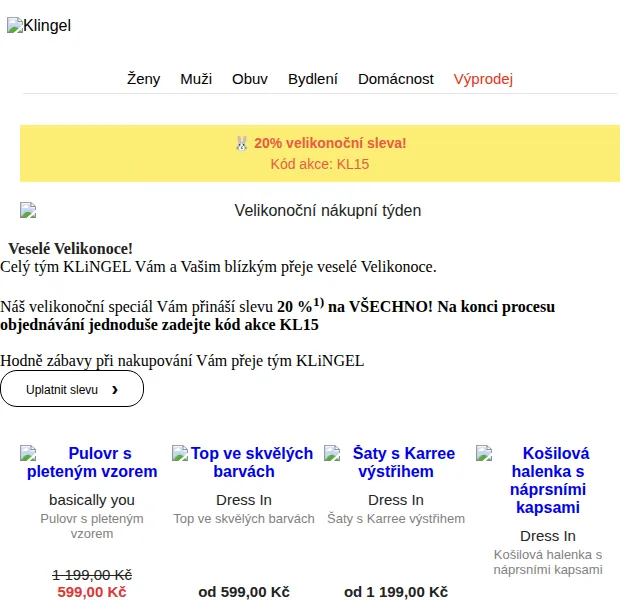 KLiNGEL.cz: 20% sleva na vše – červen 2026 | Nuslet.cz