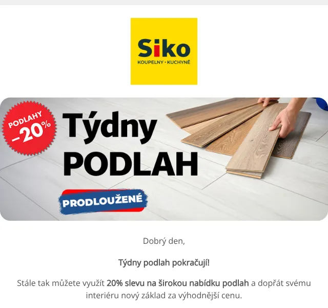 SIKO KOUPELNY: podlahy se slevou 20 % – září 2026