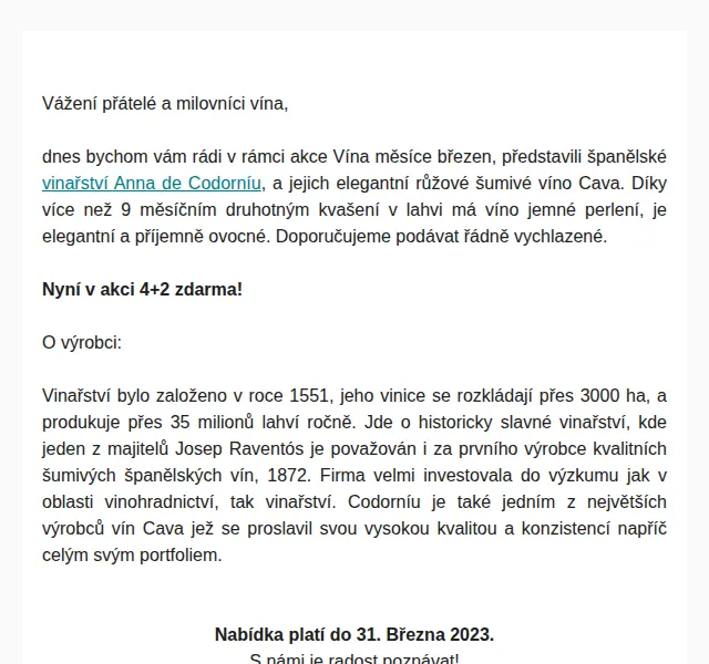 Premier Wines & Spirits: Codorníu Cava Brut Rosé 4+2 – březen 2026 | Nuslet.cz