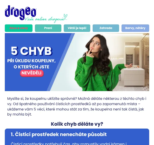 Drogeo: Chyby při úklidu koupelny – tipy & produkty | Srpen 2026