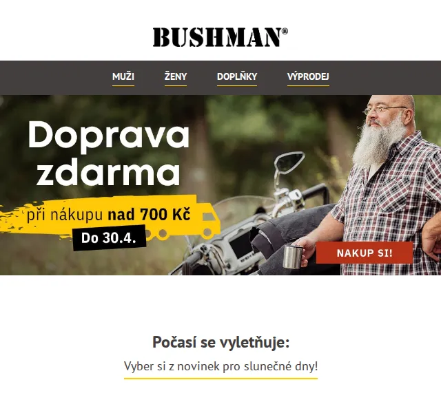 BUSHMAN: Novinky na léto a doprava zdarma nad 700 Kč – červenec 2026 | Nuslet.cz