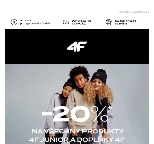 4Fstore: 20% sleva na doplňky a 4F Junior – prosinec 2026 | Nuslet.cz