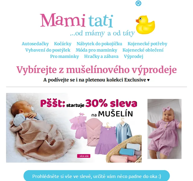 Mamitati.cz: Sleva 30 % na mušelín a pletené oblečení – červenec 2026 | Nuslet.cz