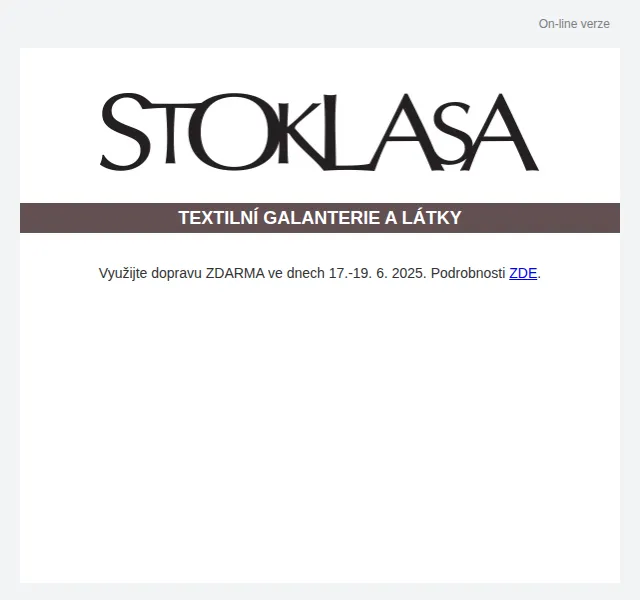 Stoklasa: Doprava ZDARMA a slevy až 40 % – červenec 2026 | Nuslet.cz