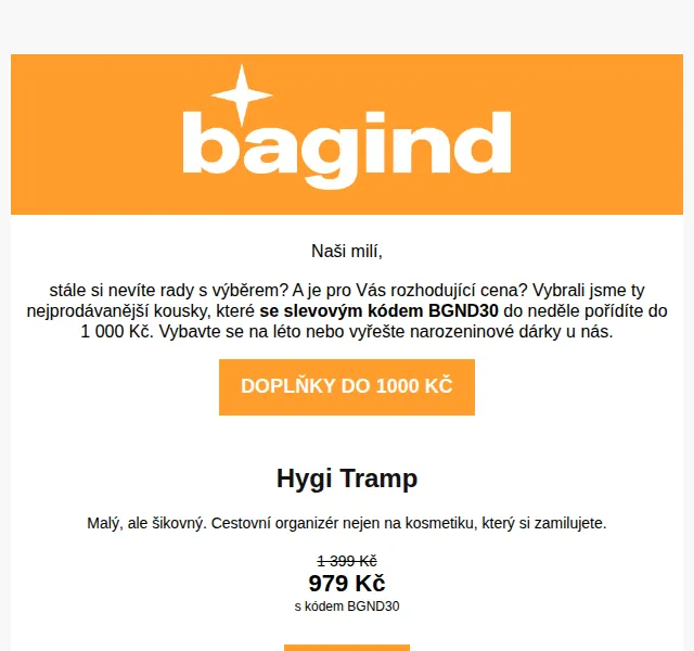 Bagind: Doplňky do 1 000 Kč se slevou 30 % – červenec 2026 | Nuslet.cz