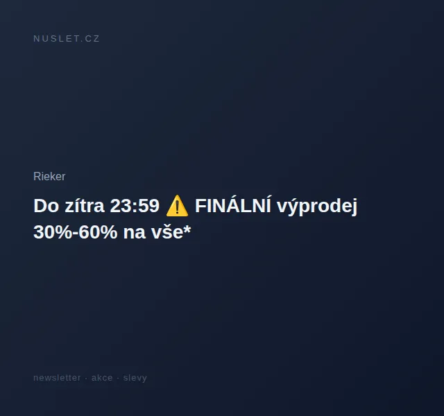 Rieker: Finální výprodej 30–60 % na vše – červen 2026 | Nuslet.cz