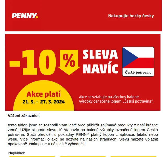 Penny: Sleva 10 % na Českou potravinu – březen 2026 | Nuslet.cz