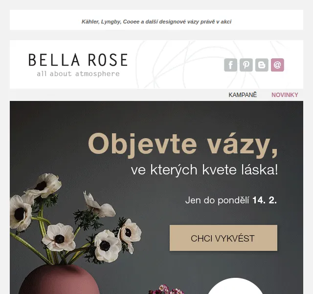 Bella Rose: Sleva 20 % na designové vázy – červen 2026 | Nuslet.cz