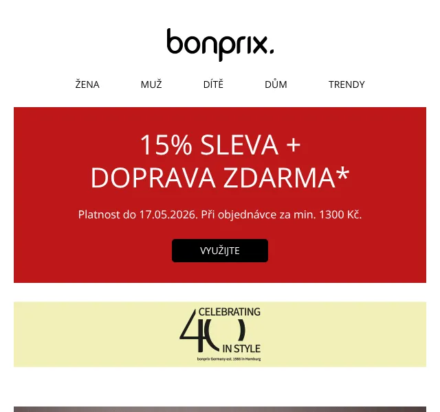 Bonprix: 15% sleva + doprava zdarma – květen 2026