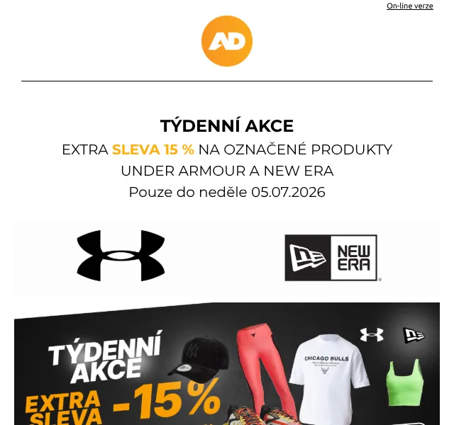 AD Sport: Extra -15 % Under Armour & New Era – červenec 2026