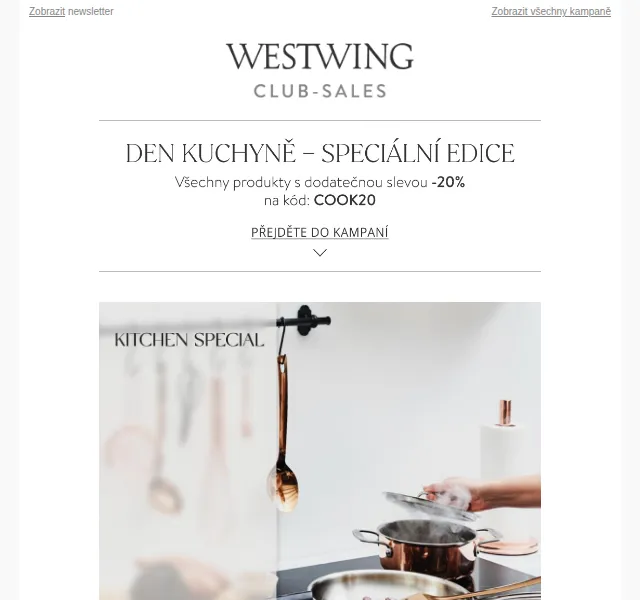 Westwing: Sleva 20 % na kuchyňské vybavení – červen 2026 | Nuslet.cz