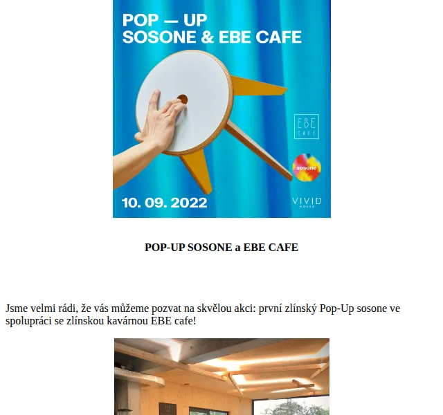 SOSONE: Pop-Up akce s EBE Cafe – sleva 10 % na nábytek – září 2026 | Nuslet.cz