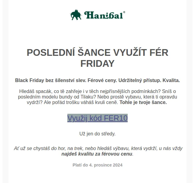 Hanibal: Fér Friday sleva 10% na outdoor výbavu – prosinec 2024 | Nuslet.cz